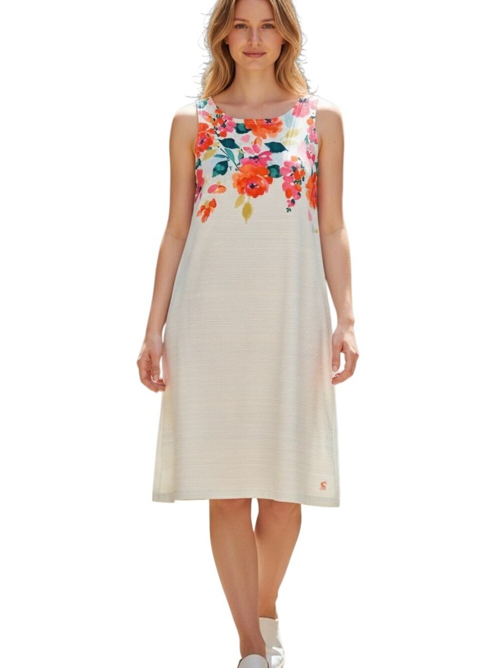 Joules Riva Dress Size 8 Orange Pink Aqua Floral Tank Shift Cotton Summer